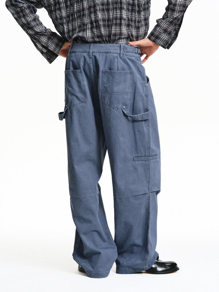 3D Pleated Wide-Leg Pants