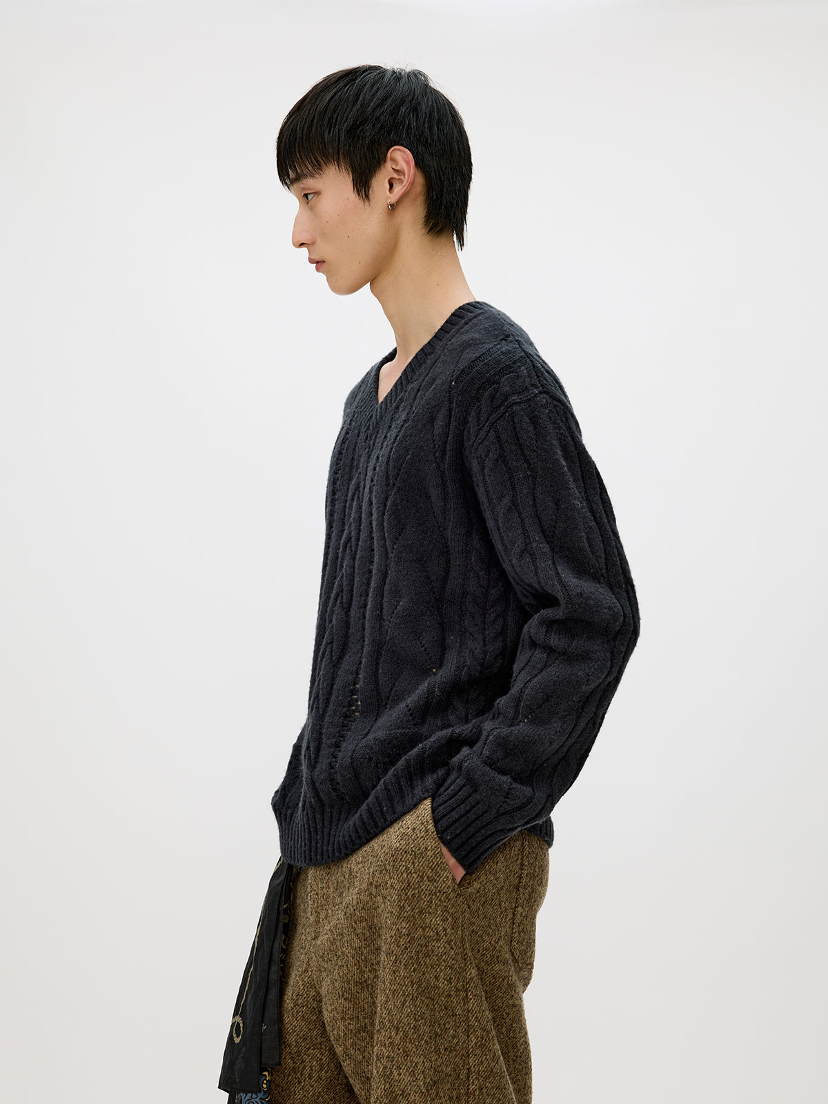 V-neck cable knit sweater