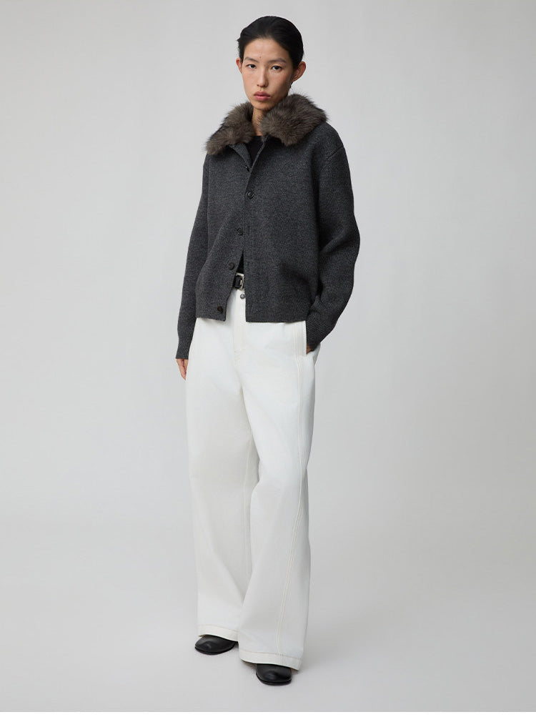 Detachable Fur Collar Cardigan