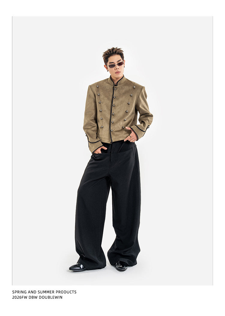 Short Jacket with Stand-Up Collar and Metal Buttons　