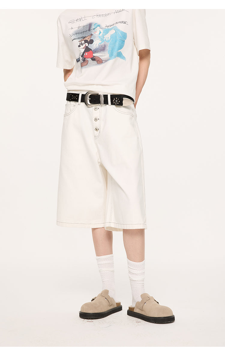 A-line denim shorts with buttons