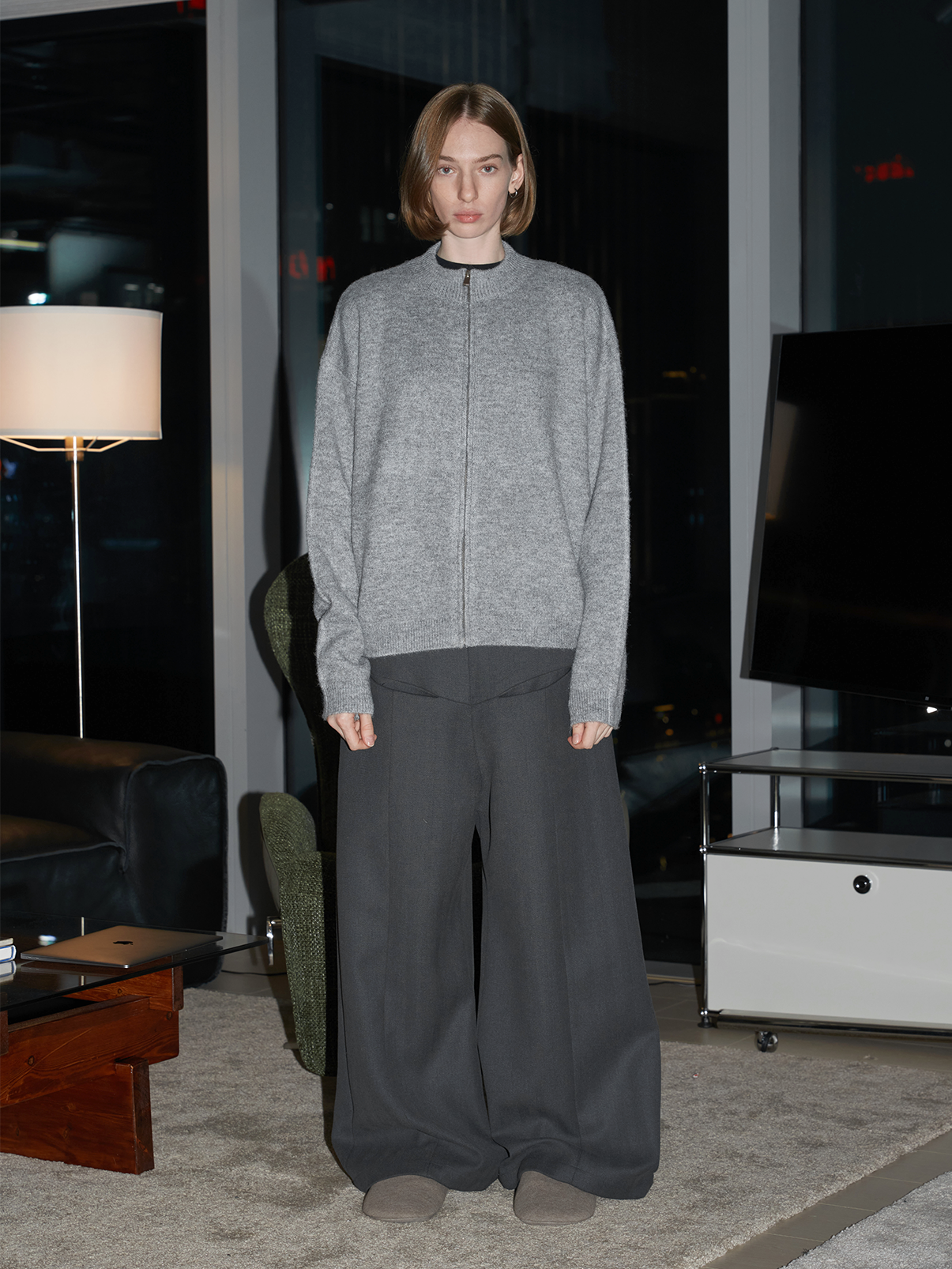 Diamond Pattern Zipper Cardigan