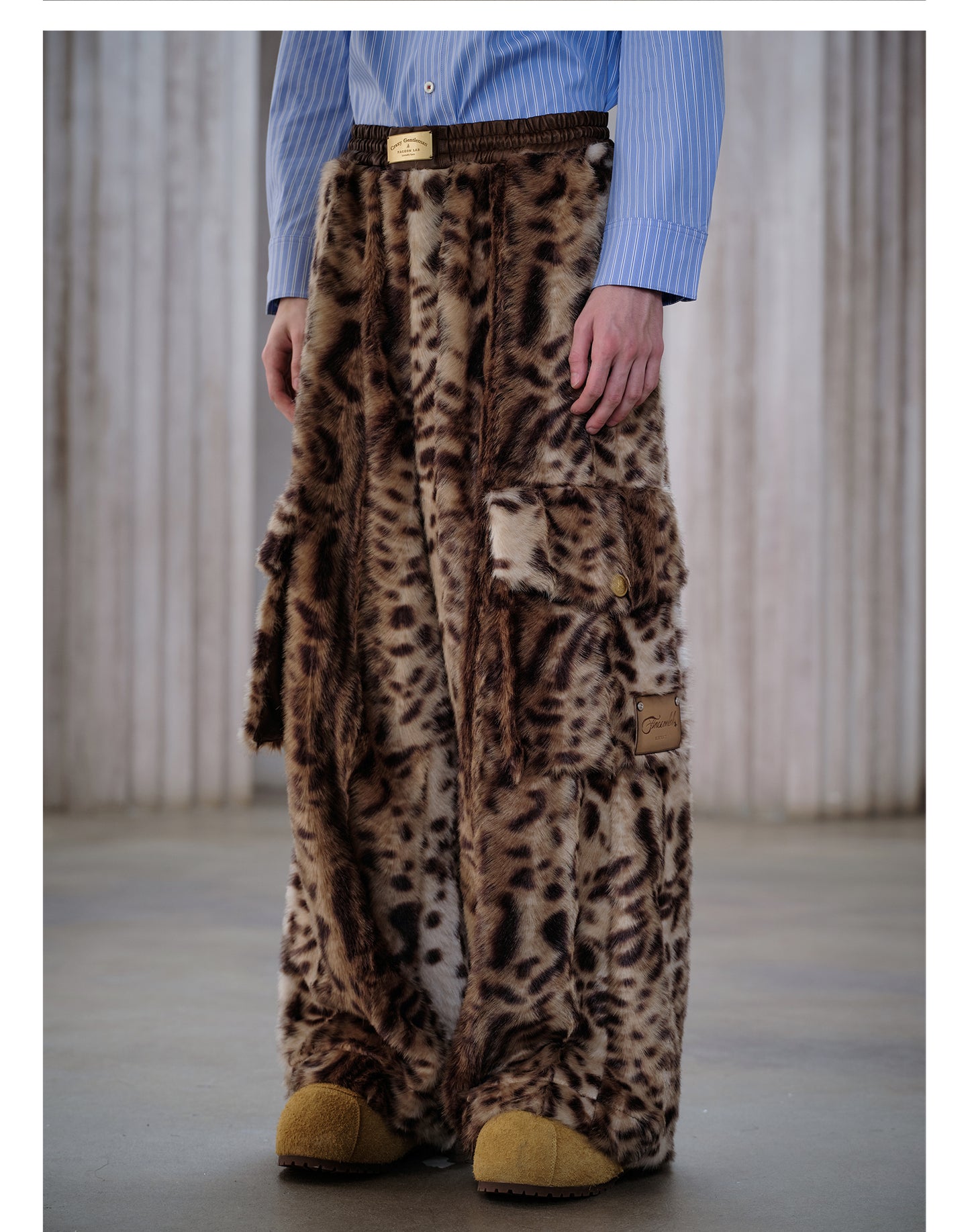 Faux Fur Leopard Print Casual Pants