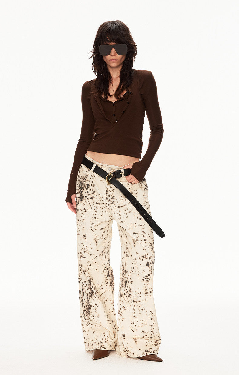 Distressed Leopard-Print Jeans