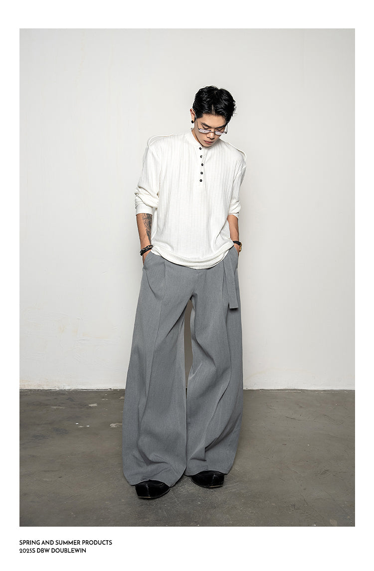 3D Reverse Pleated Wide-Leg Pants