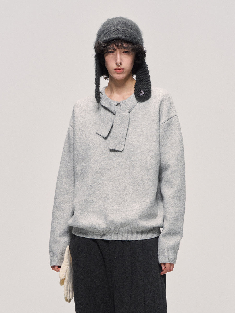 Bow Tie Round Neck Pullover Sweater