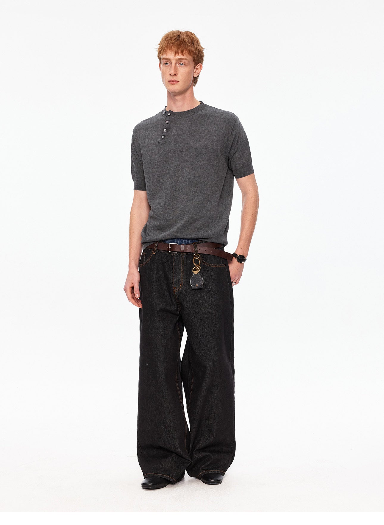 Crossover Henley-neck knit