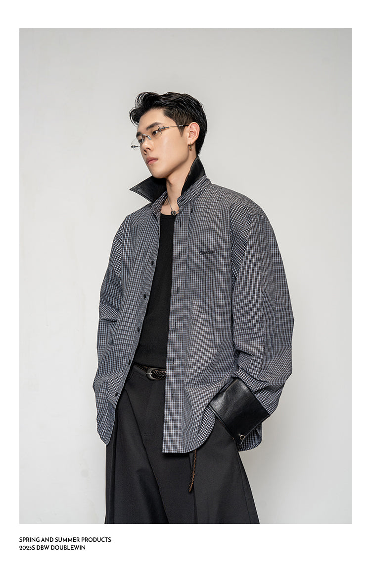 Leather Collar Check Shirt