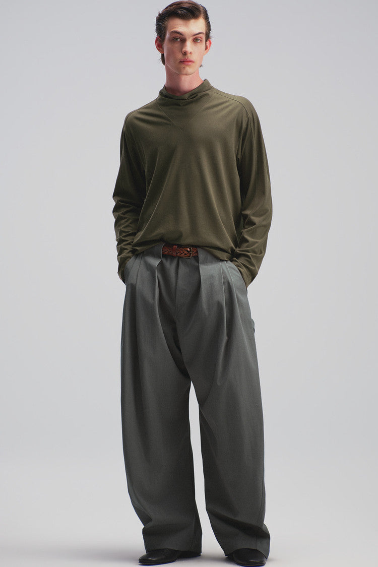 Loose-Fit Curved-Leg Casual Workwear Pants