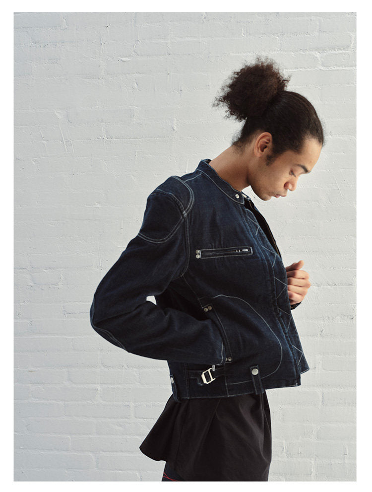 Raw Denim Jacket with Contrast Stitching