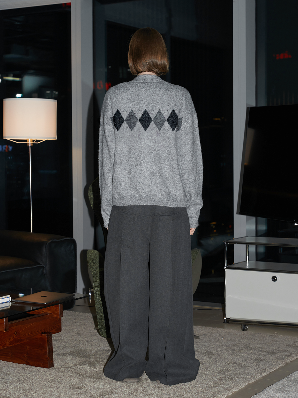 Diamond Pattern Zipper Cardigan