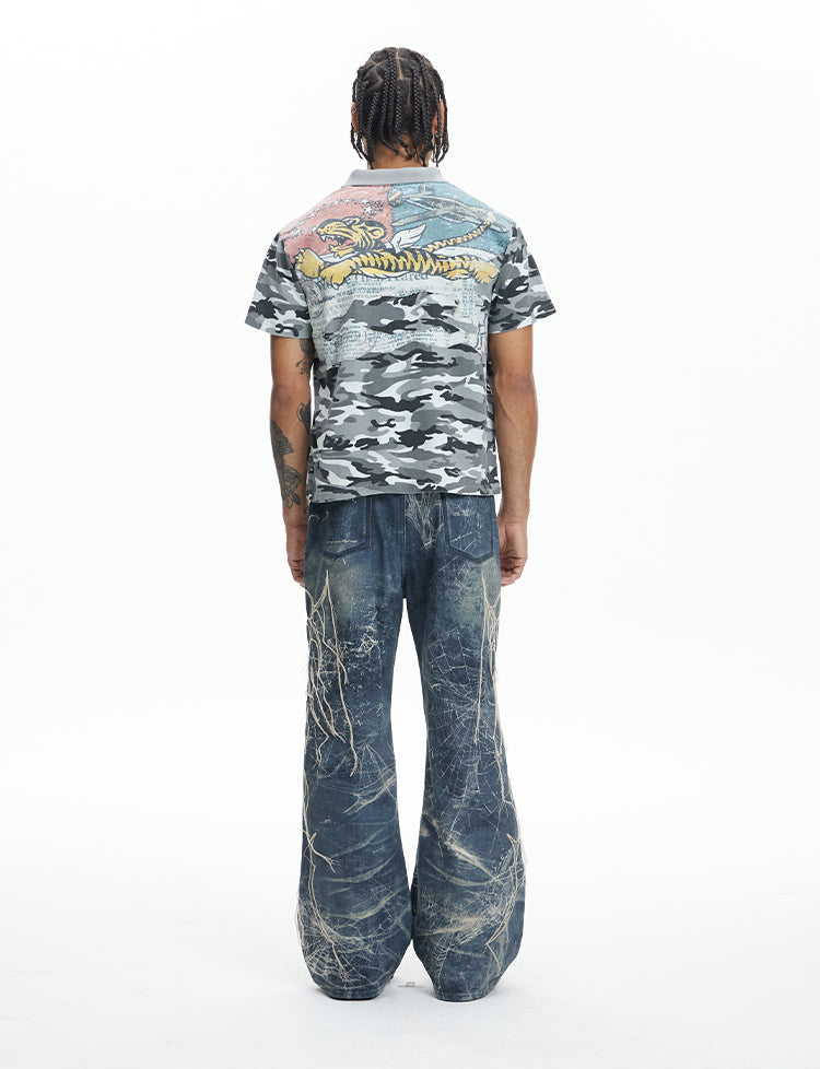 Embroidered Digital Print Jeans