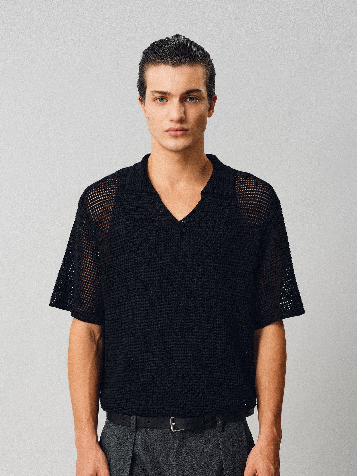 Hollow-knit Polo Shirt
