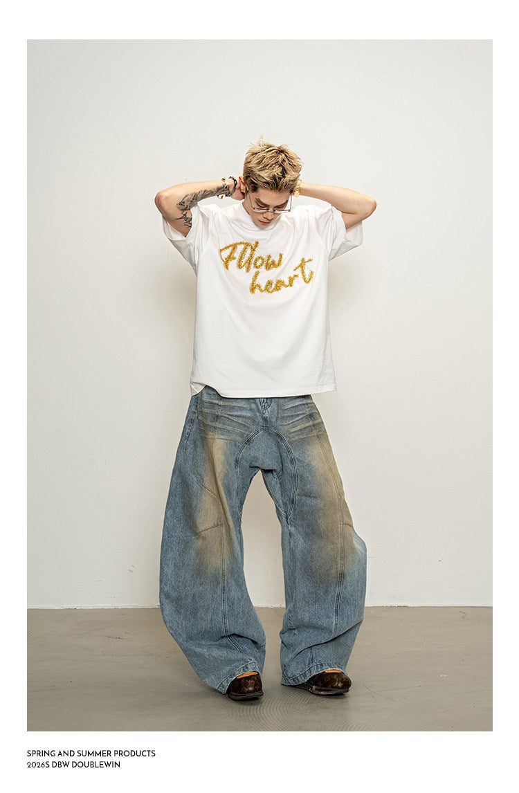 T-shirt with metallic embroidery