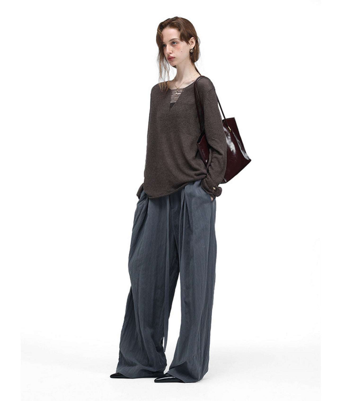 V-Neck Drawstring Lightweight Knit Shirt