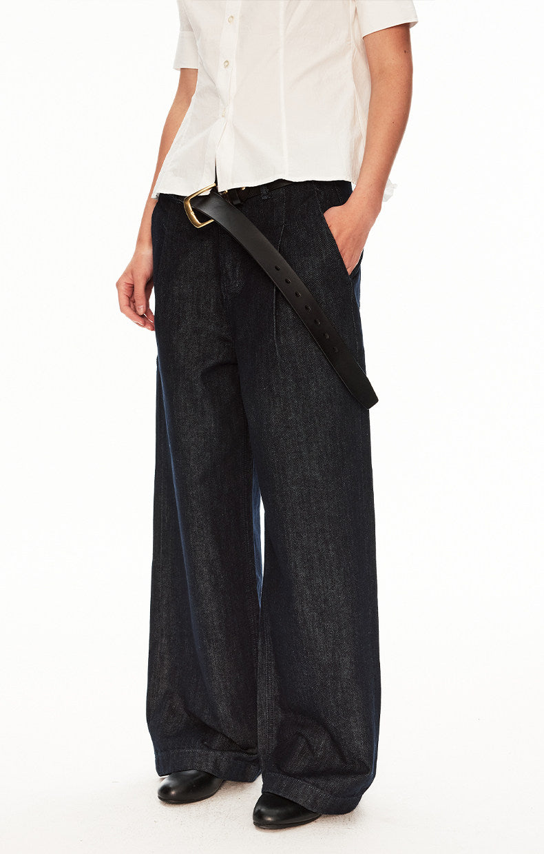 Minimalist Beltless Raw Denim Jeans