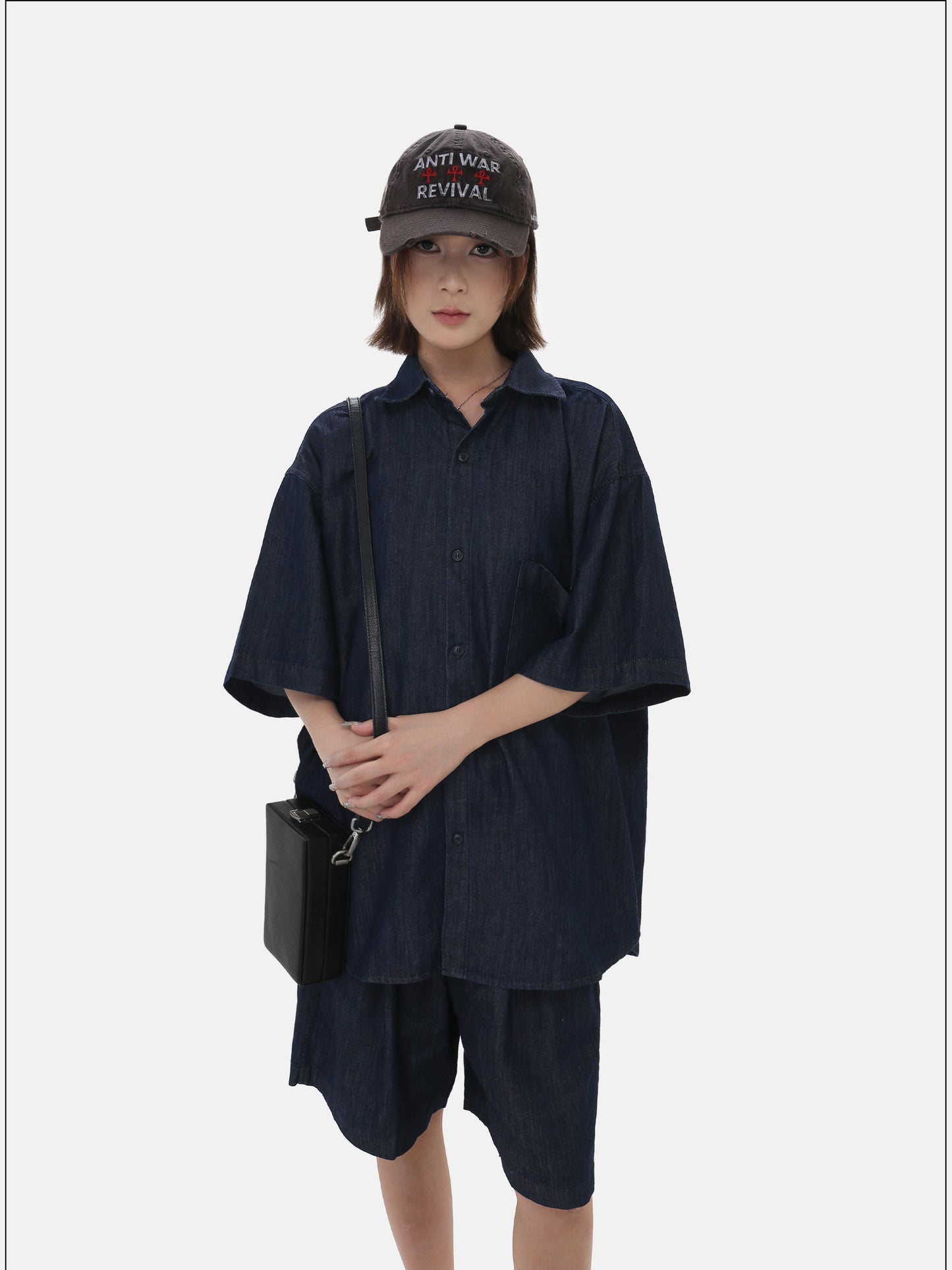 Trendy Loose-Fit Vintage-Style Denim Shirt Set