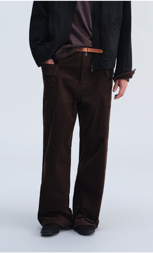 Wash-Finish Casual Pants with Flap Pockets
