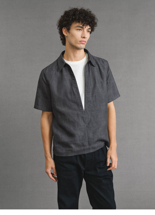 Deep V-neck faux two-piece shirt