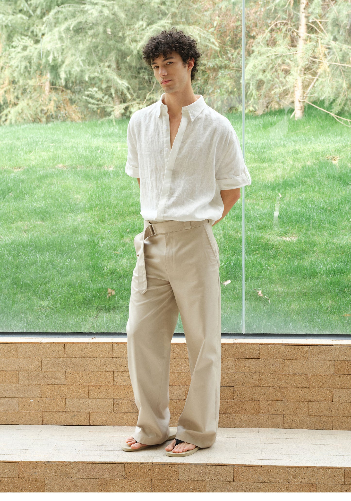 Straight-Leg Casual Pants with a Belt