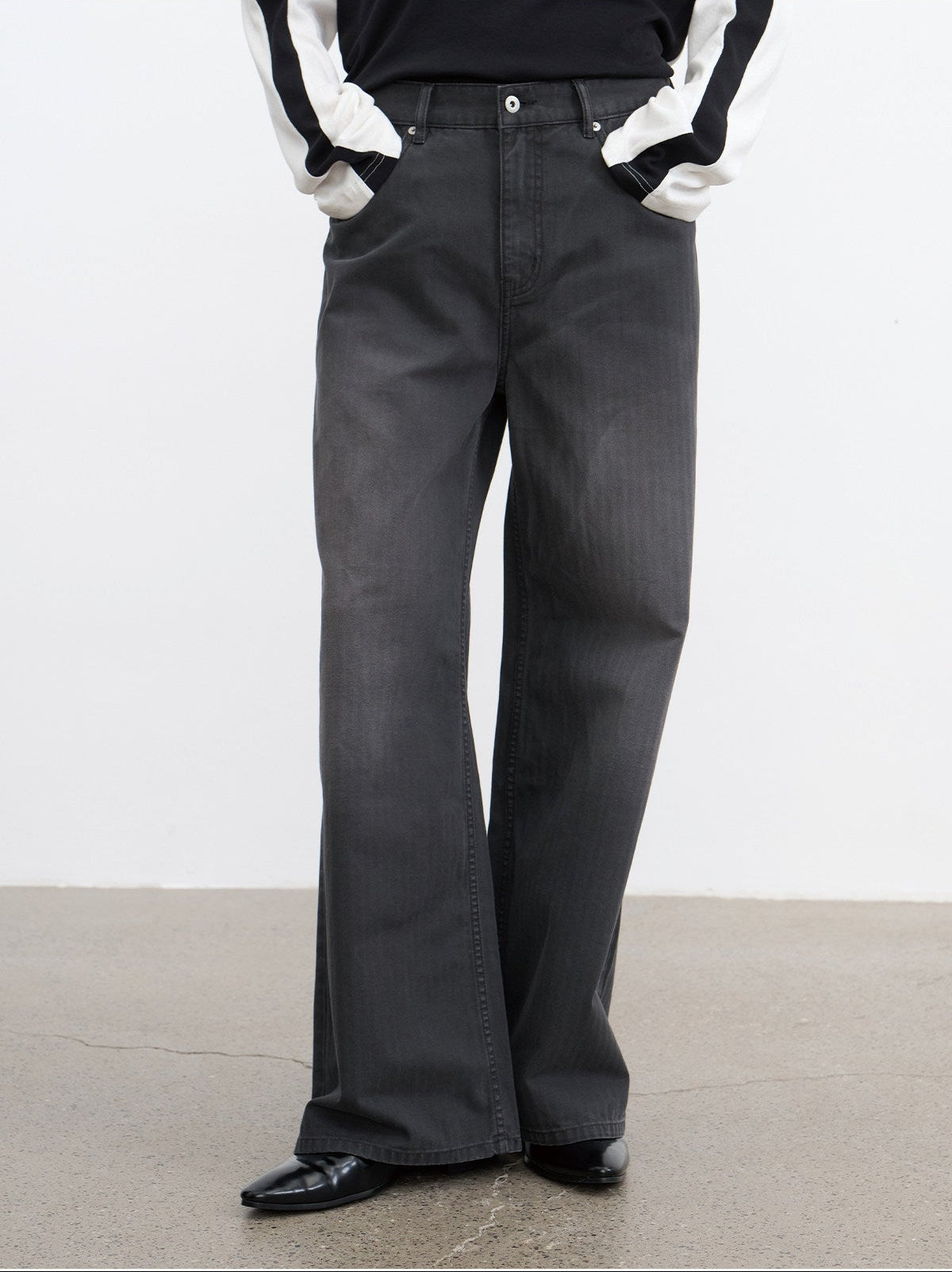 Dark-Striped Washed Denim Pants