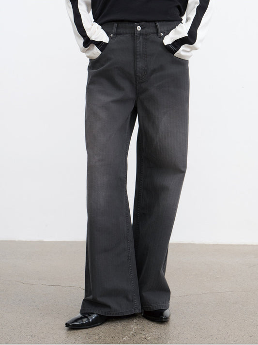 Dark-Striped Washed Denim Pants
