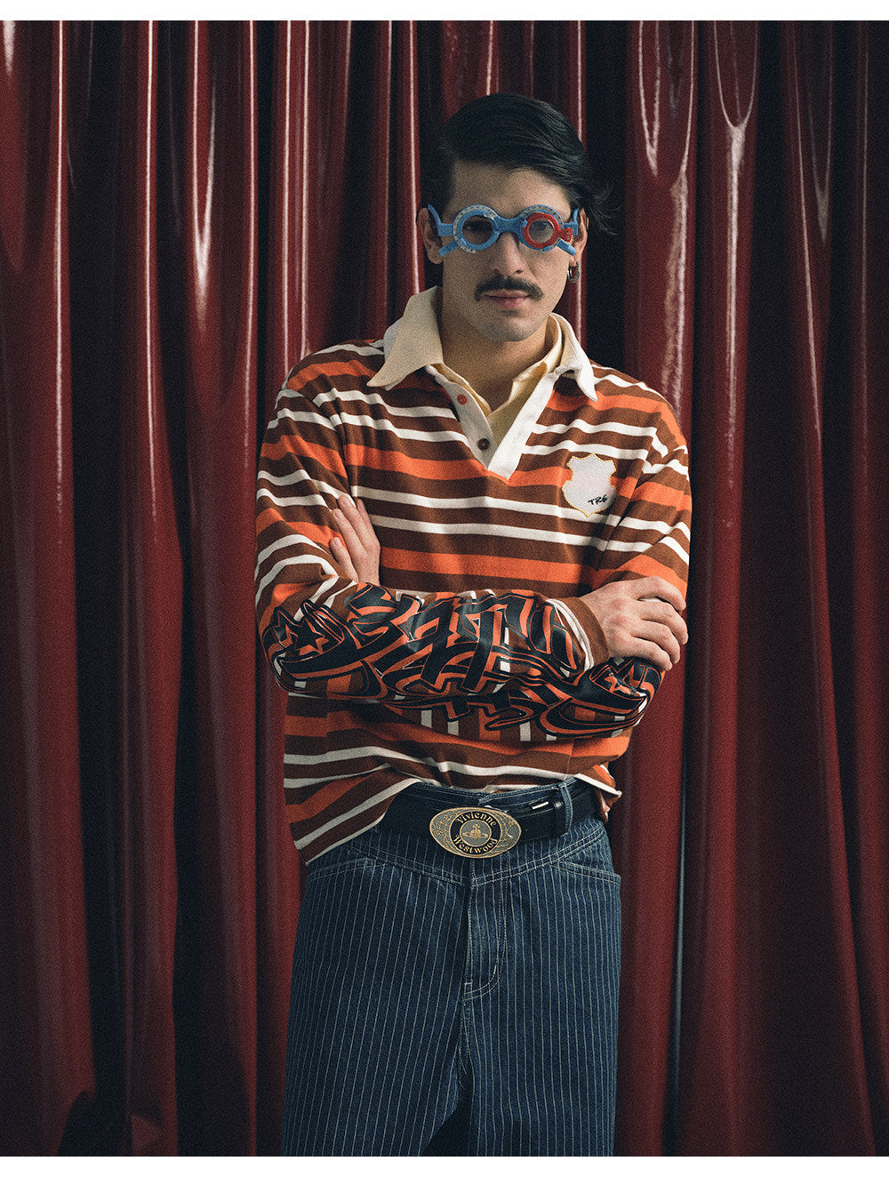 Striped Print Embroidered Polo Shirt