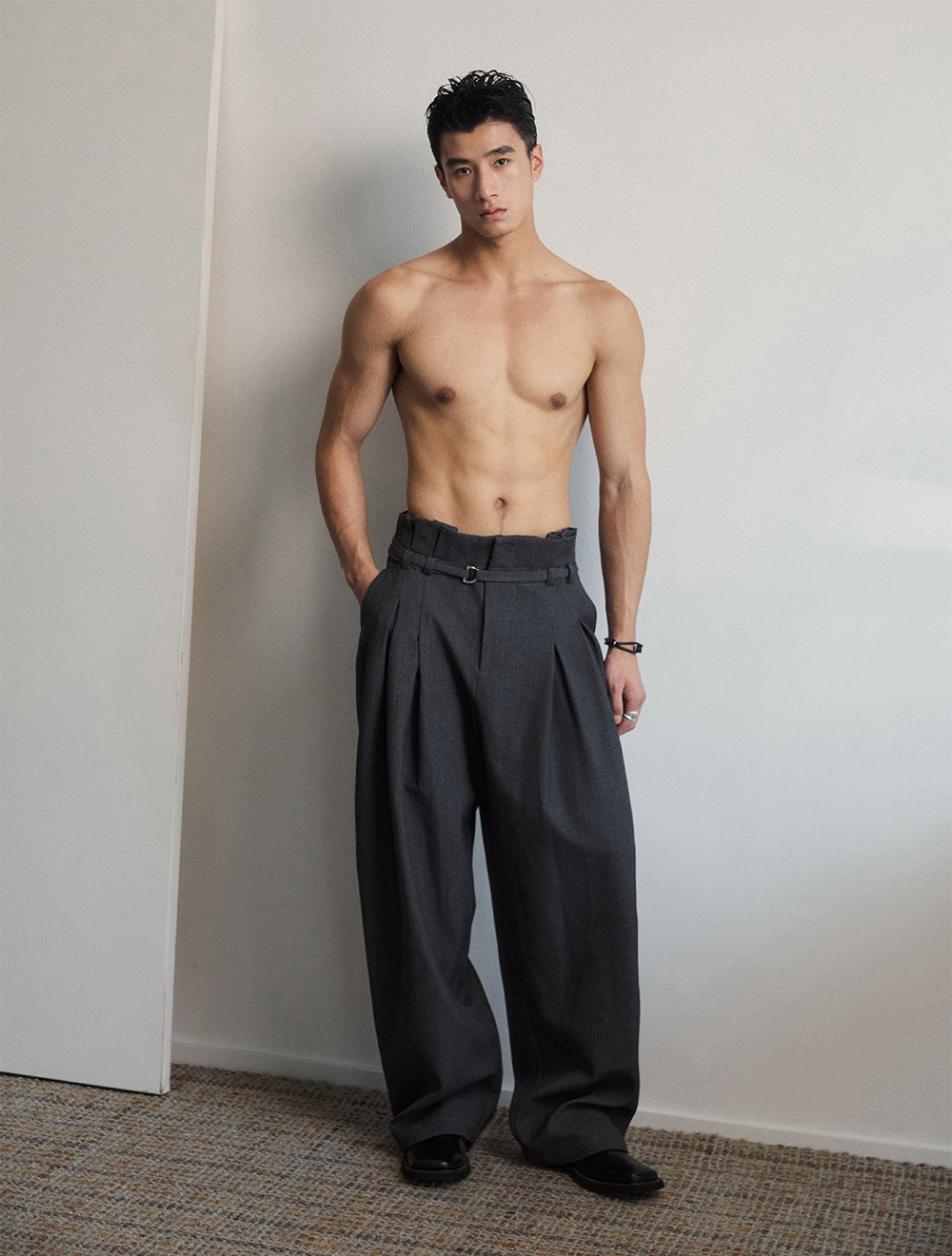 Unisex Two-Tone Pleated Casual Pants