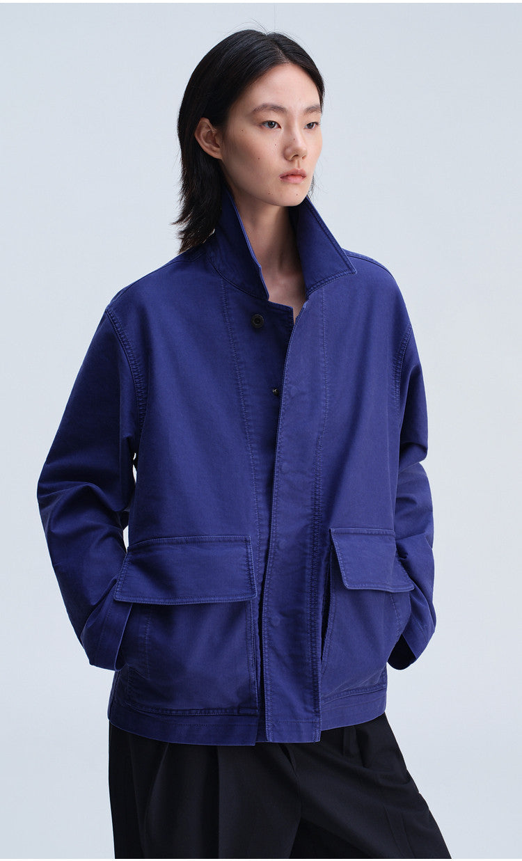 Casual Jacket with Stand-Up Collar and Patch Pockets