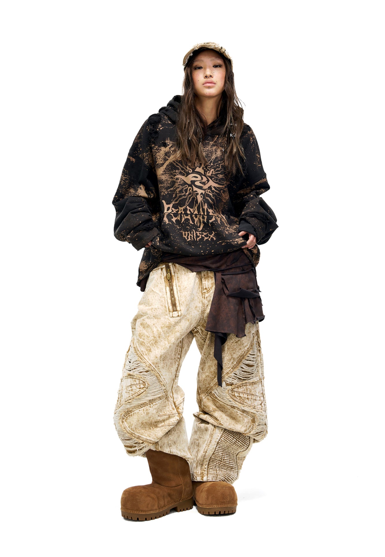 Printed Damaged Hoodie