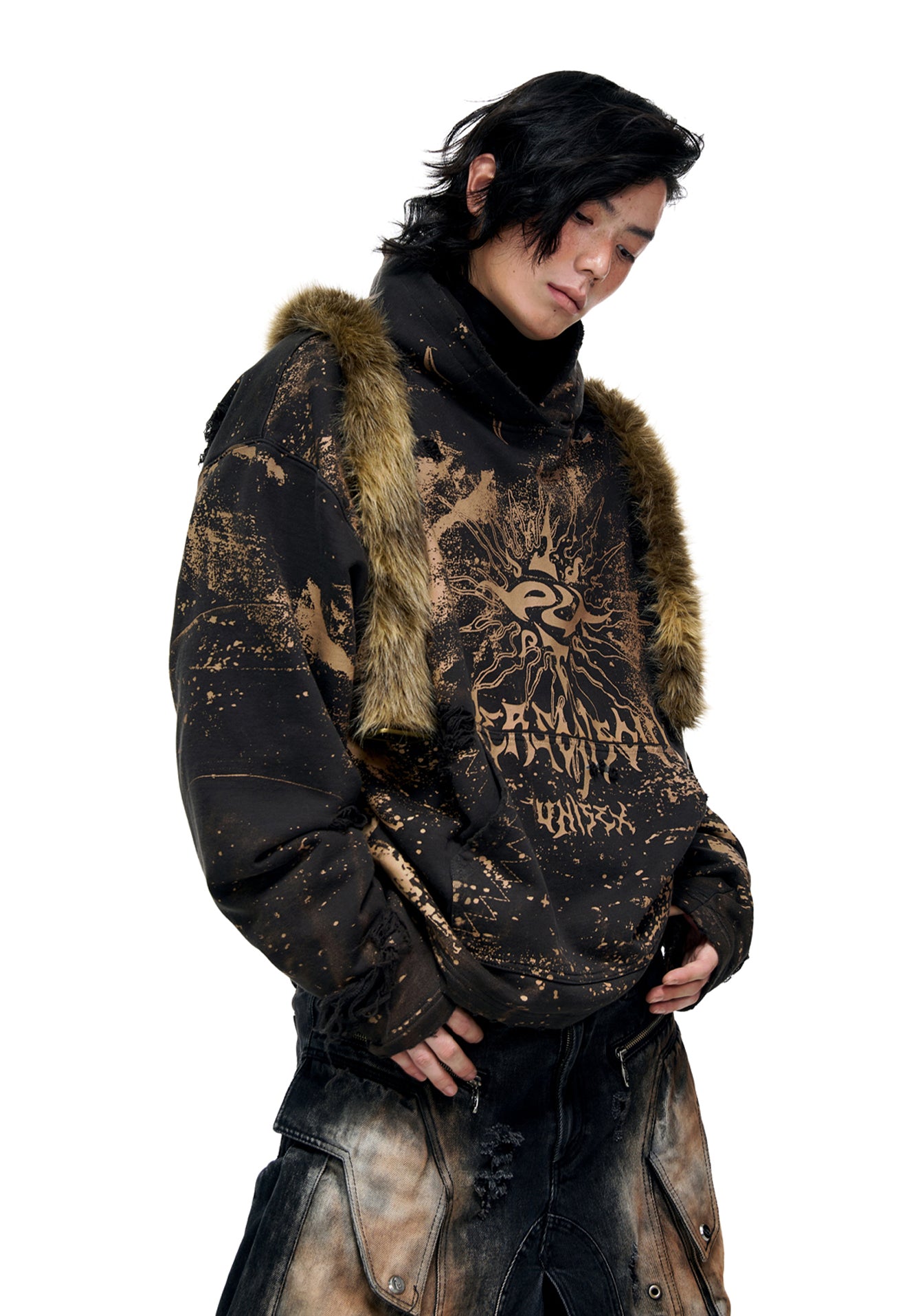 Printed Damaged Hoodie