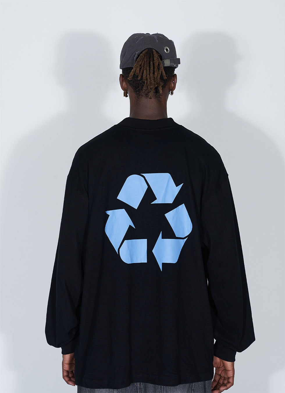 Recycled Plan Geometric Linear Print Long-Sleeved T-Shirt 