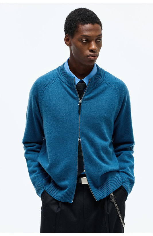 Crew Neck Double Zipper Cardigan