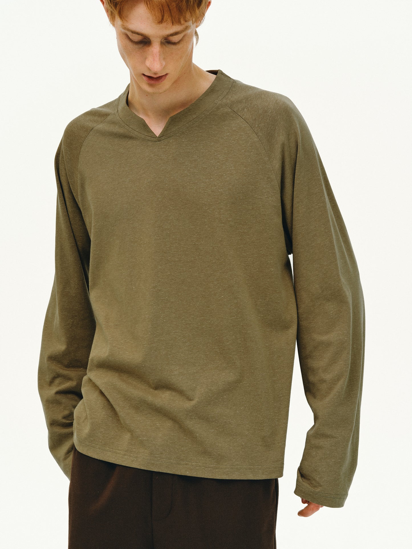 Linen-Blend V-Neck T-Shirt