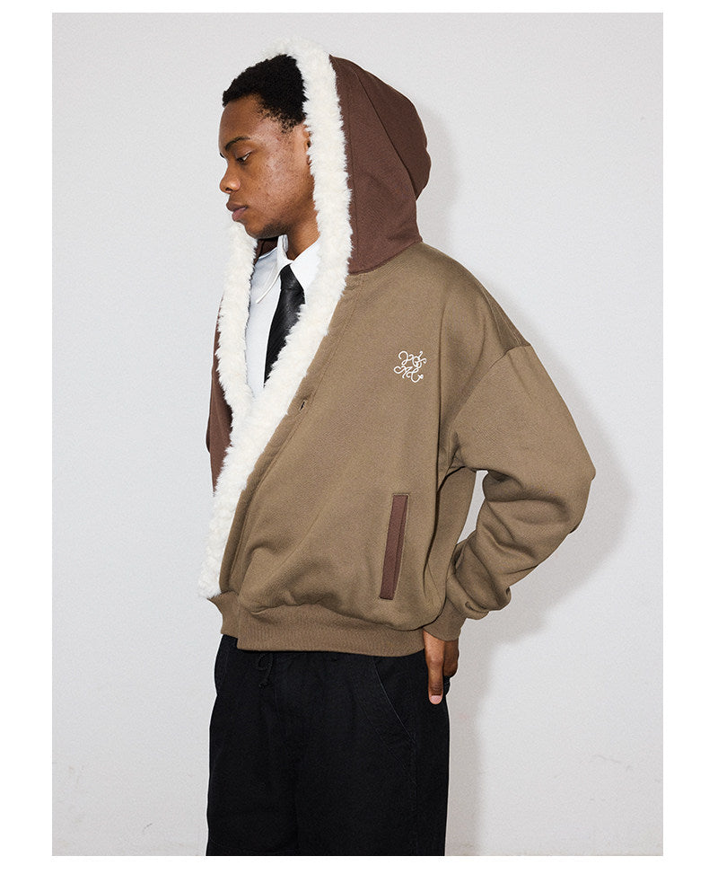 Brushed Fleece Lined Hoodie with Fur Collar