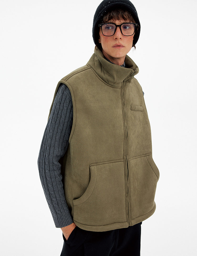 Suede Stand Collar Vest