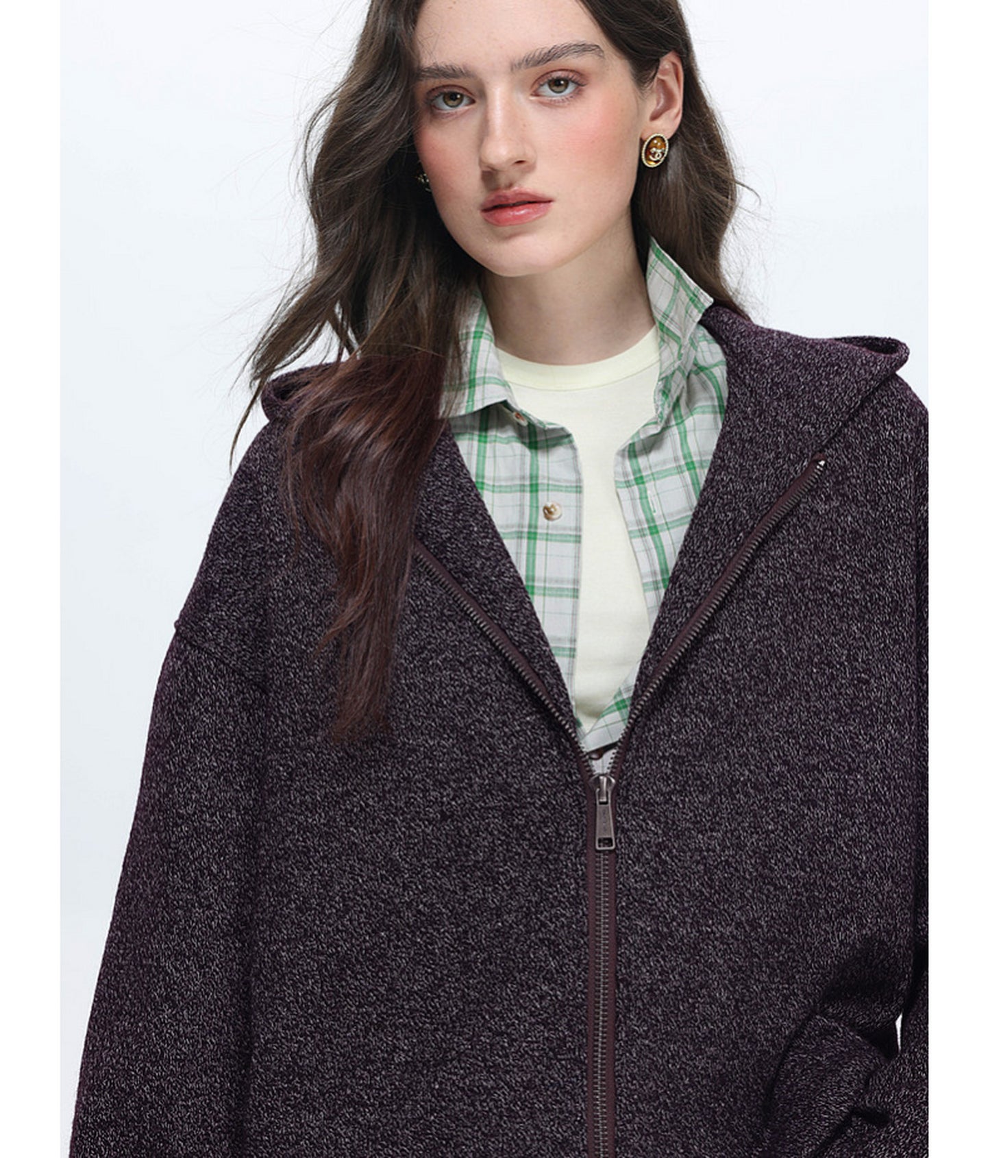 Textured Fleece Hooded Sweatshirt Jacket
