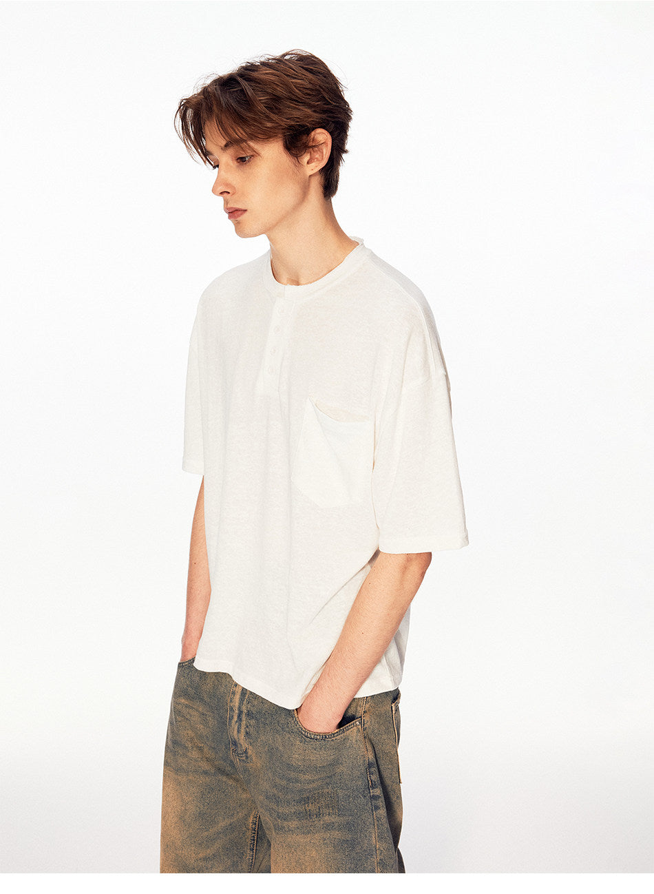 Henry Collar Linen-Look T-Shirt
