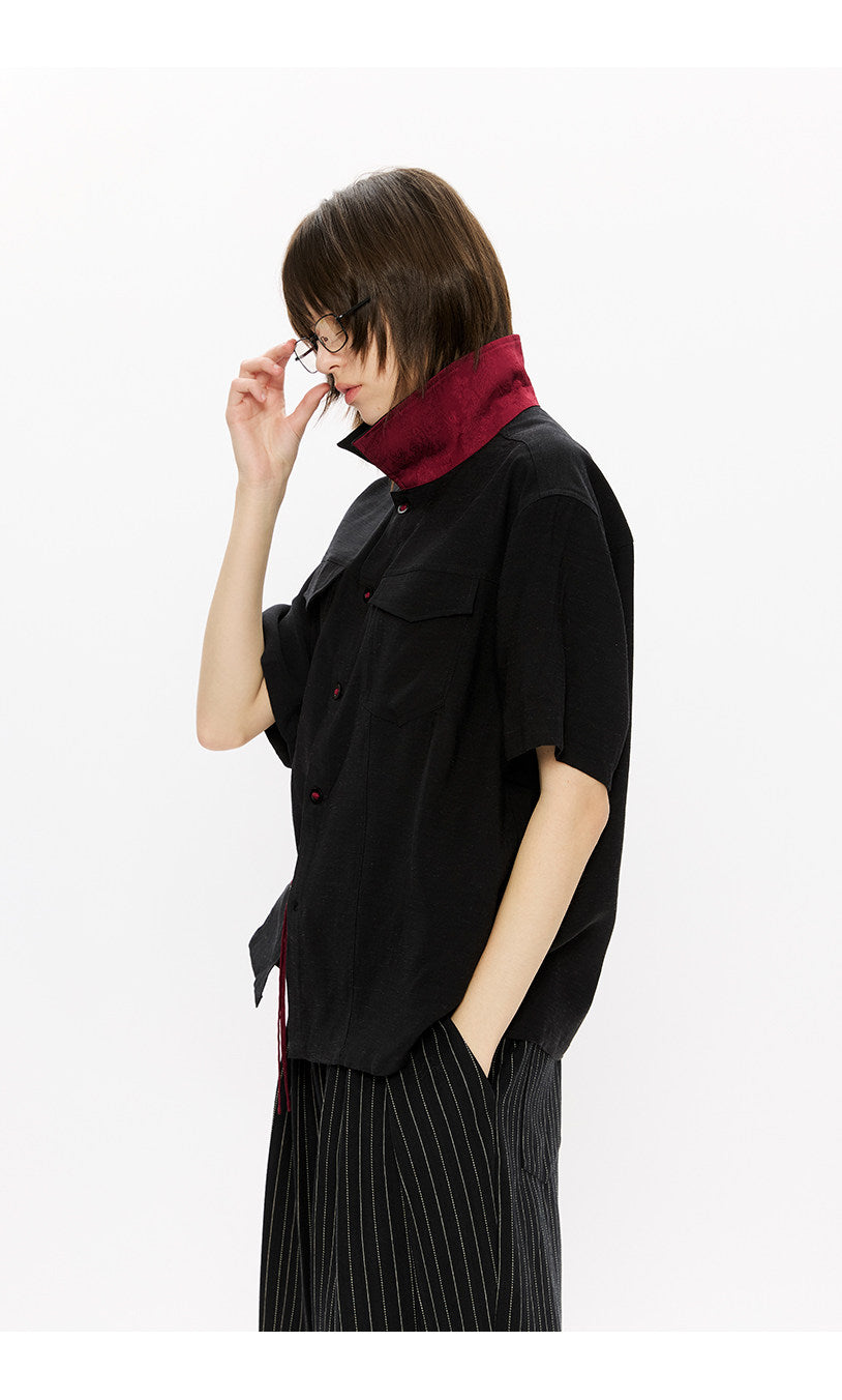 Linen button-down casual shirt with tassels