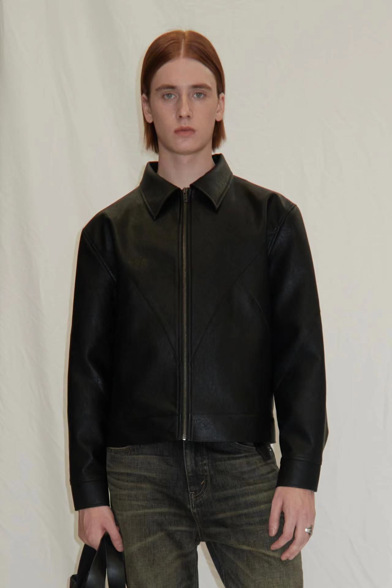 Imported textured PU leather jacket