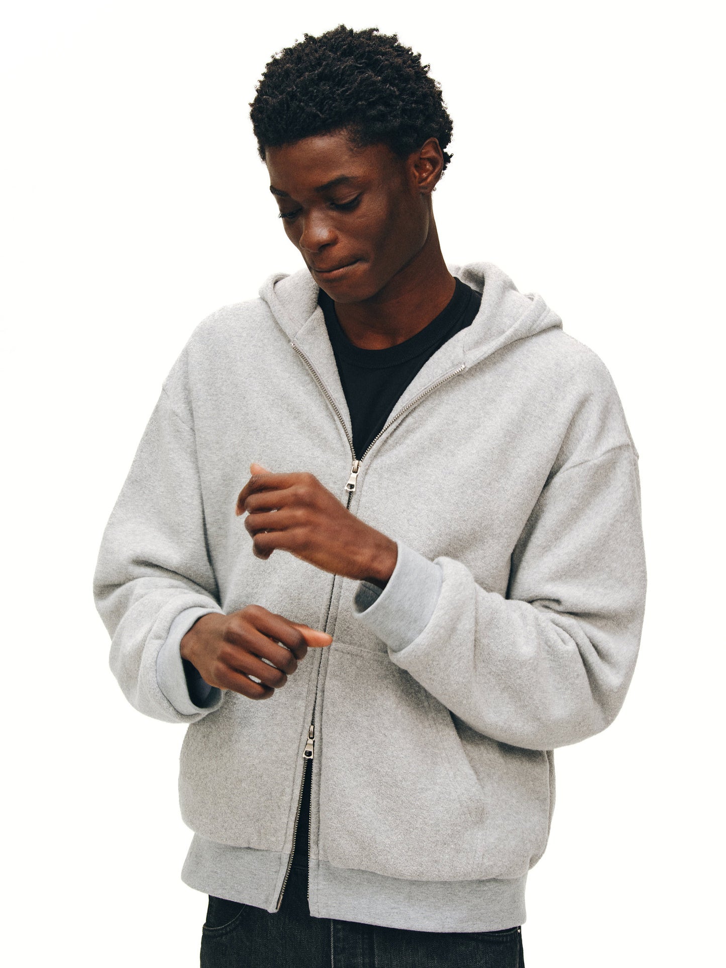 Textured Knit Zip-Up Hoodie