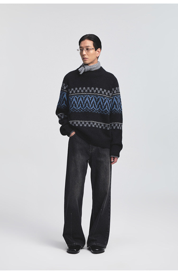 Wide Crew Neck Raglan Sleeve Knit