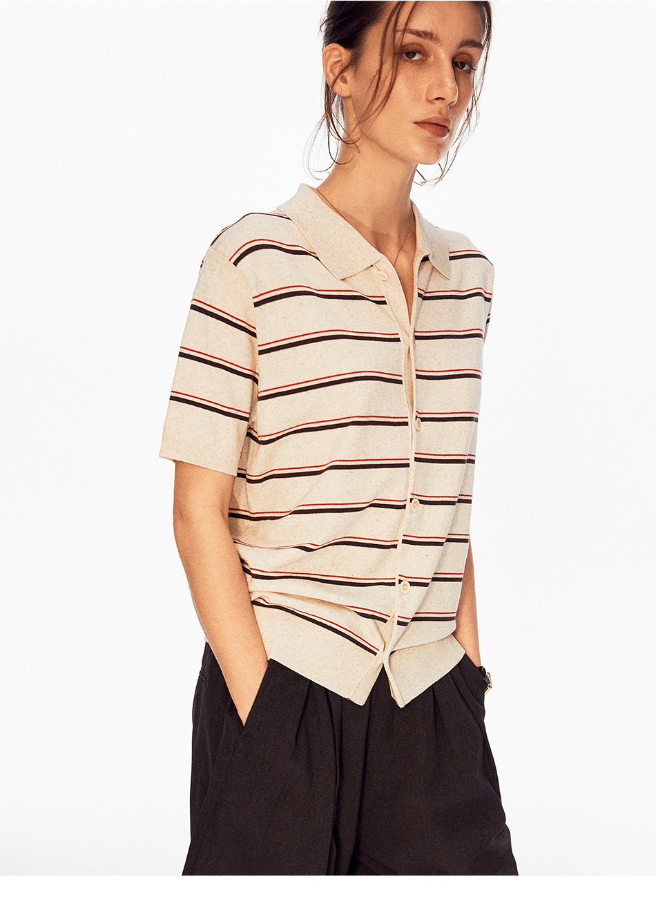 Striped Lyocell Knit Cardigan