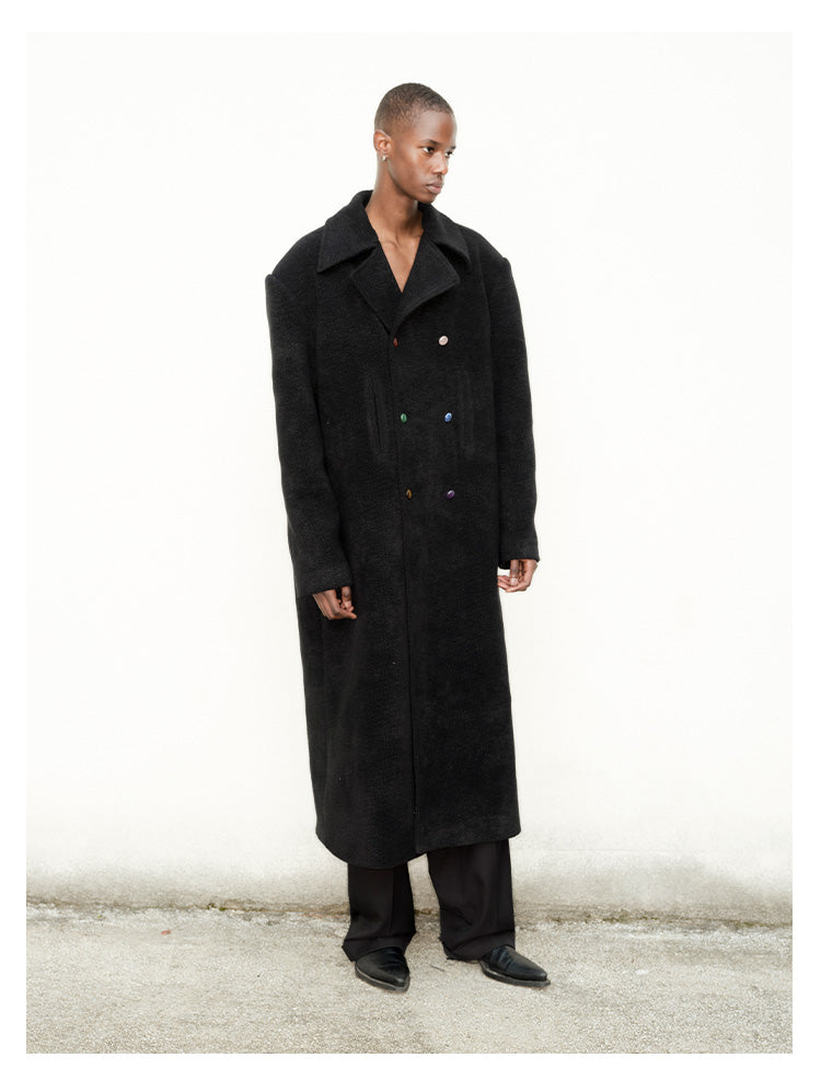 Shoulder pad double-breasted long coat