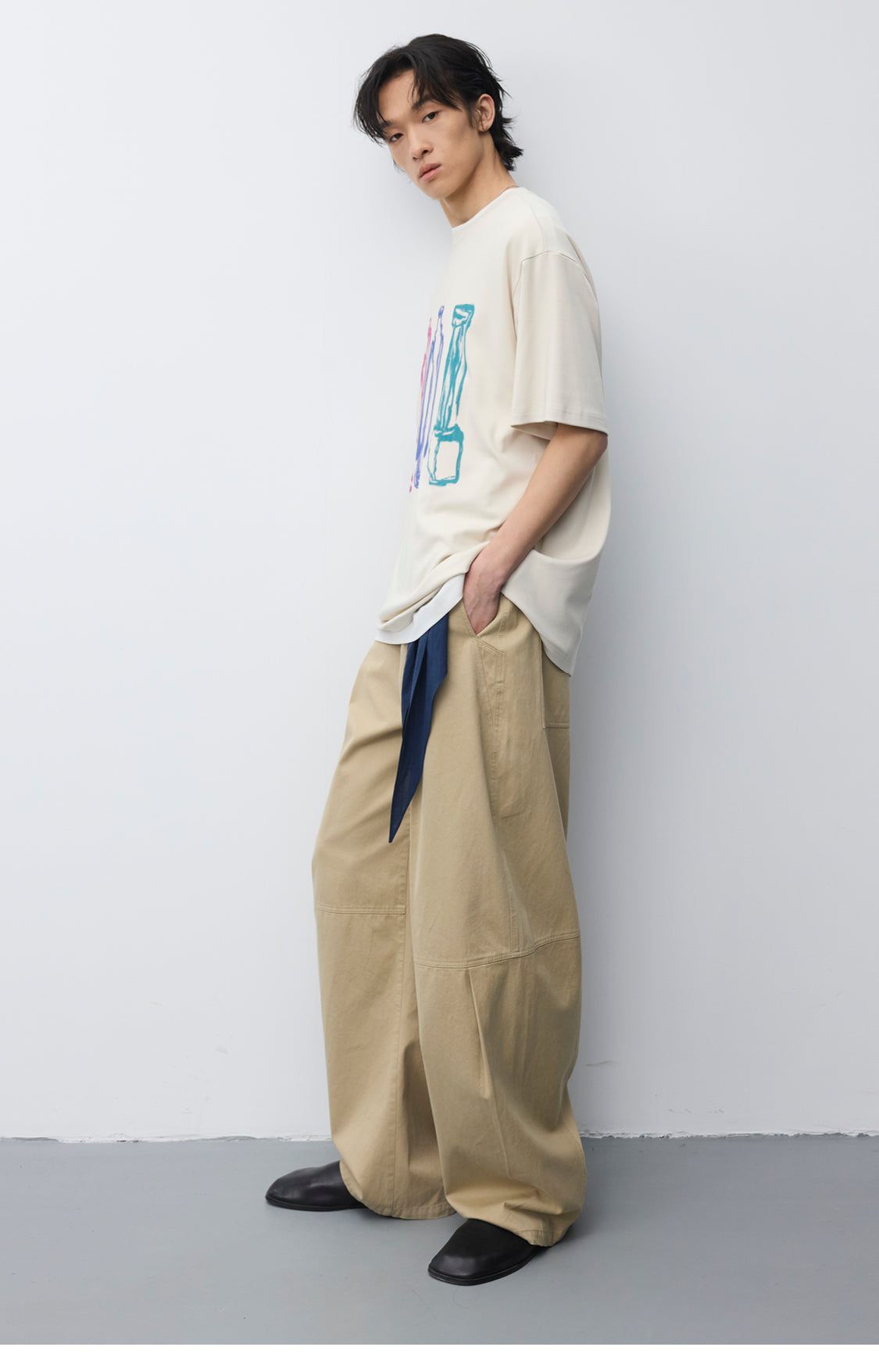 Washed Multi-Pleated Casual Pants