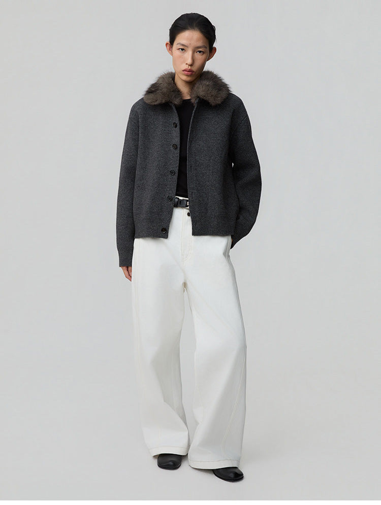 Detachable Fur Collar Cardigan