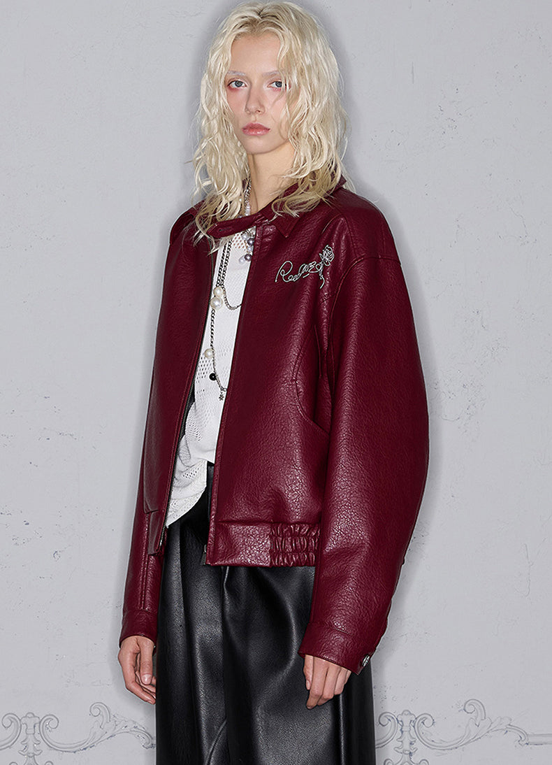 Embroidered leather jacket