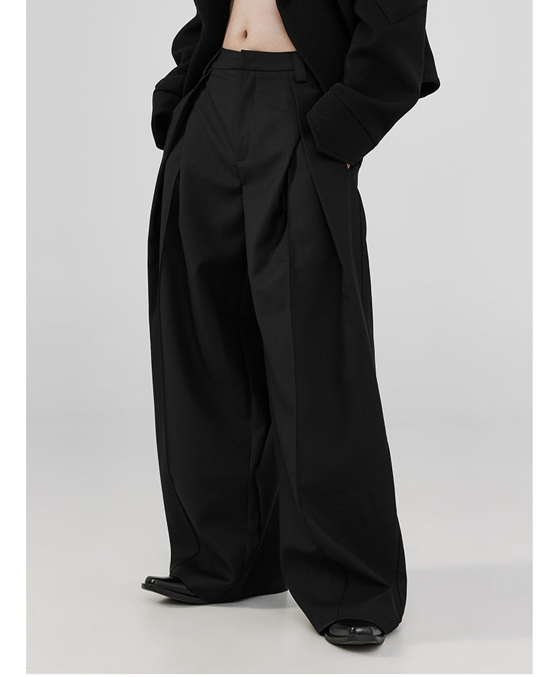 Three-dimensional pleated wide pants