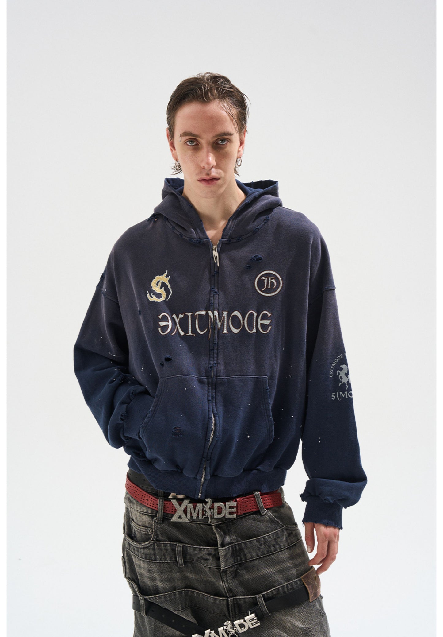 Embroidered distressed sweatshirt