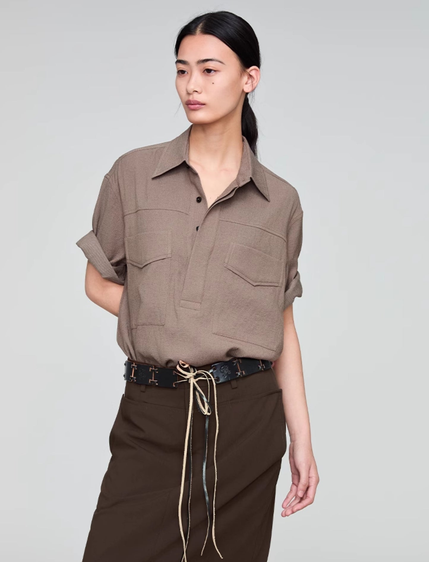 Retro Lapel Draped Casual Shirt